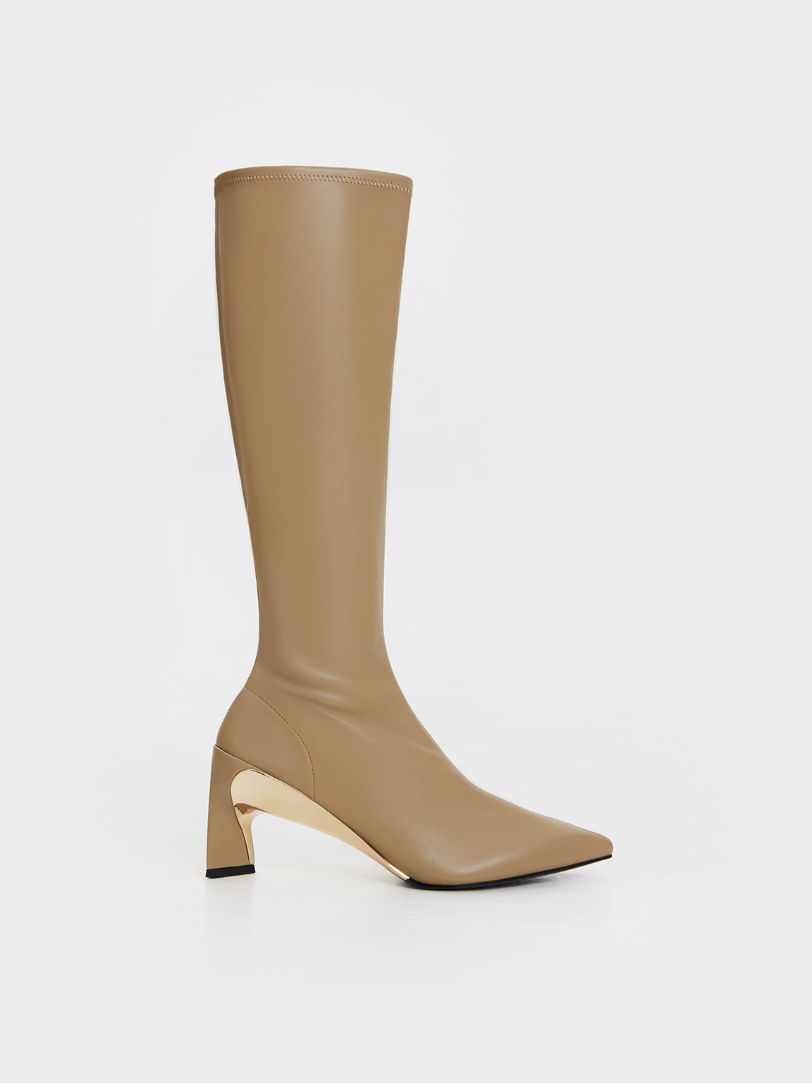 Taupe Devon Metallic Blade Heel Knee High Boots CHARLES KEITH UK