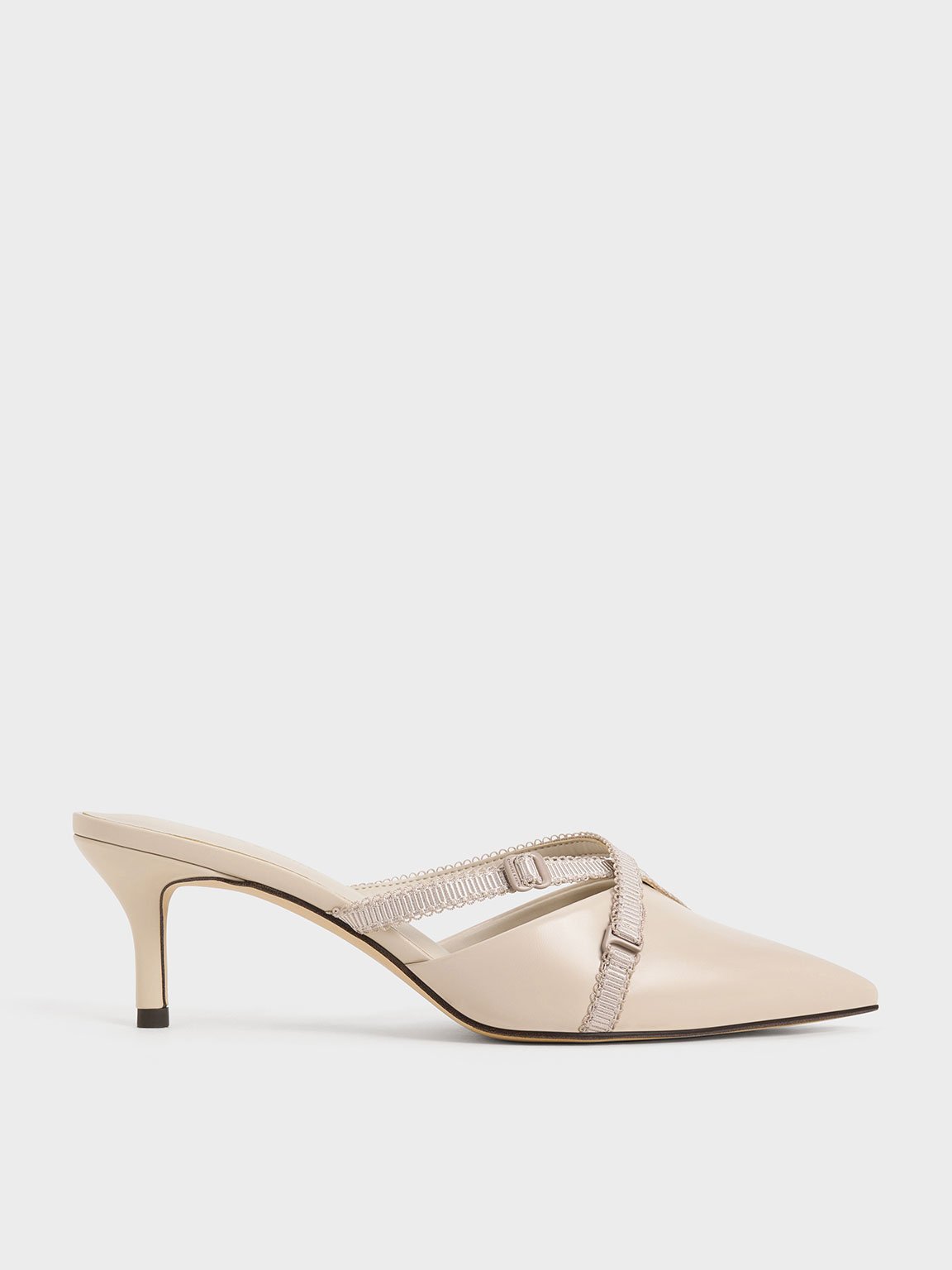 Charles & Keith - Grosgrain-Strap Pointed-Toe Mules