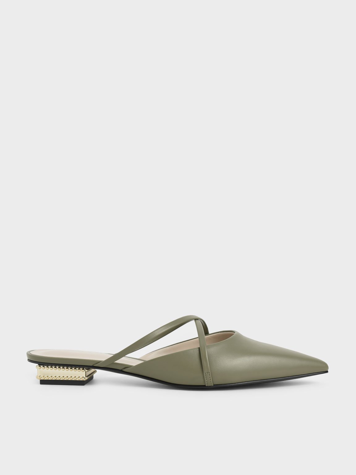 

Pointed Toe Cross Strap Mules, Olive