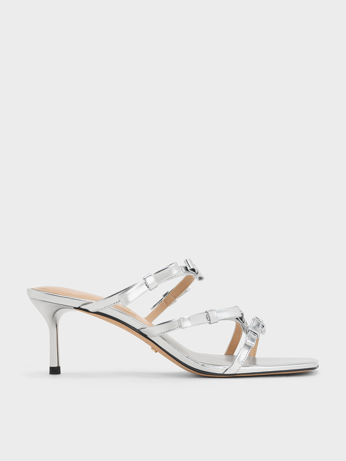 Charles & Keith - Jessy Metallic Leather Bow Heeled Sandals