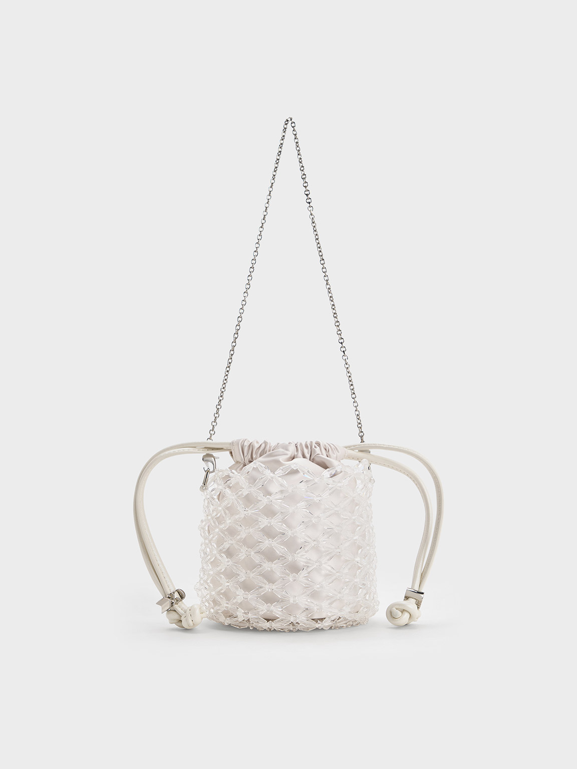 Shop Charles & Keith Beaded Chain-handle Bucket Bag In White