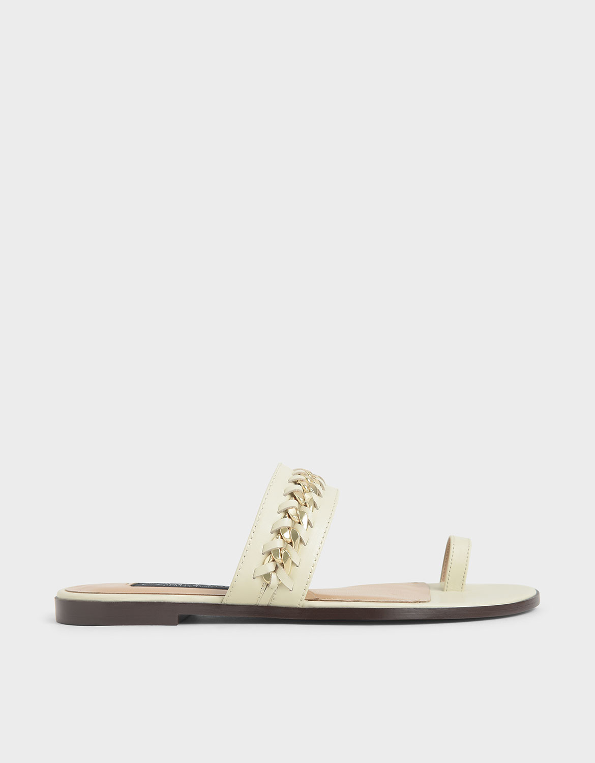 

Leather Chain-Link Toe Loop Sandals, Chalk