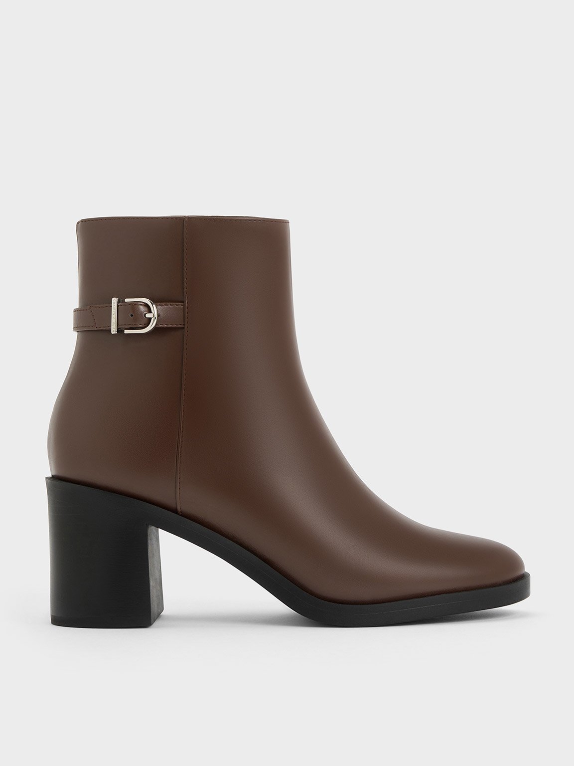 Dark Brown Side Buckle Block Heel Ankle Boots CHARLES KEITH UK