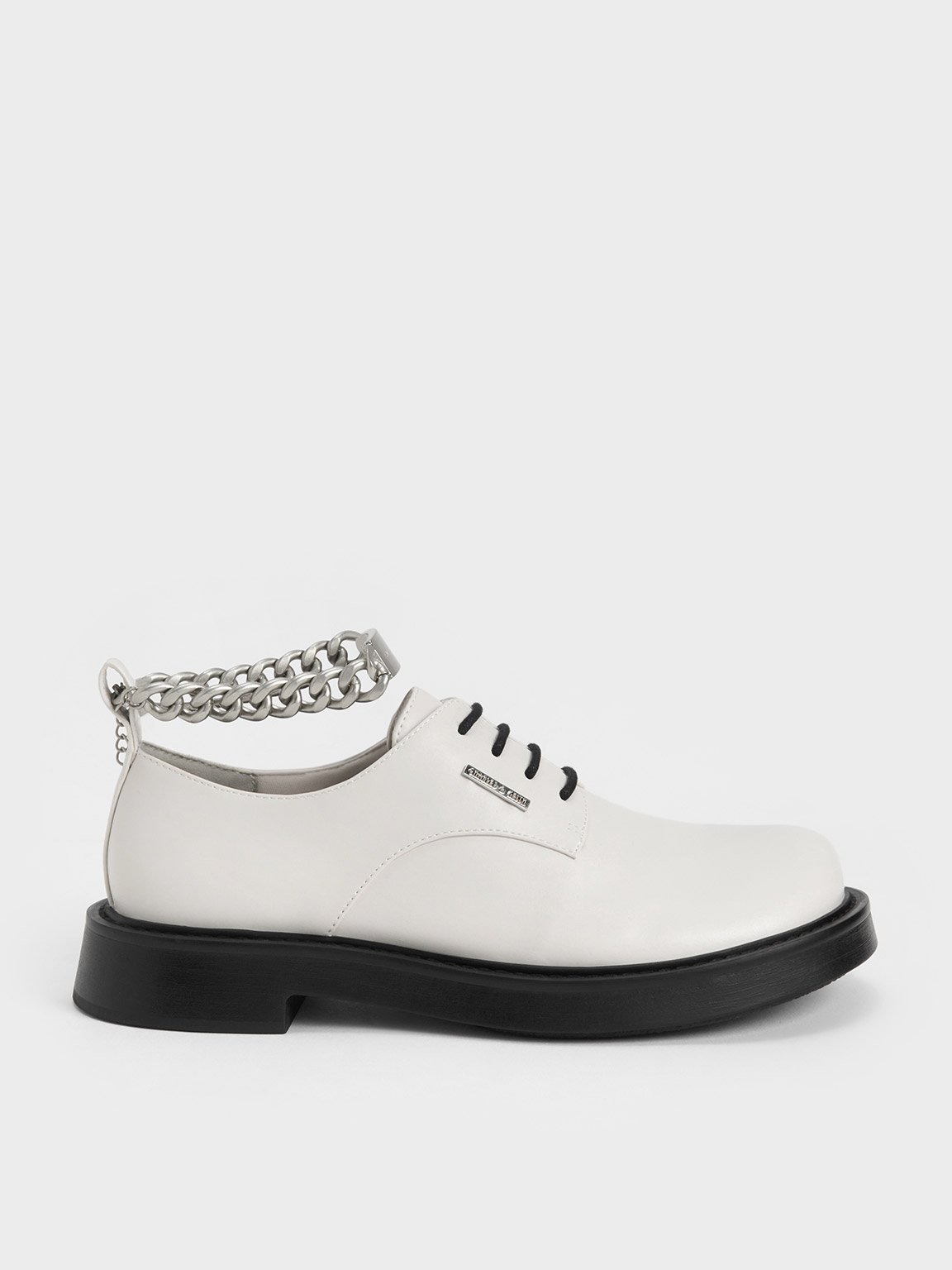 Charles & Keith Chunky Chain Derby Shoes In White