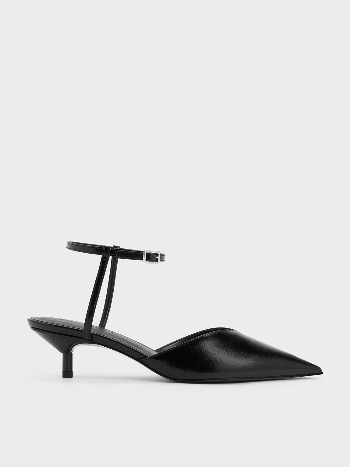 Charles & Keith - Crinkle-Effect Kitten-Heel Pointed-Toe Pumps