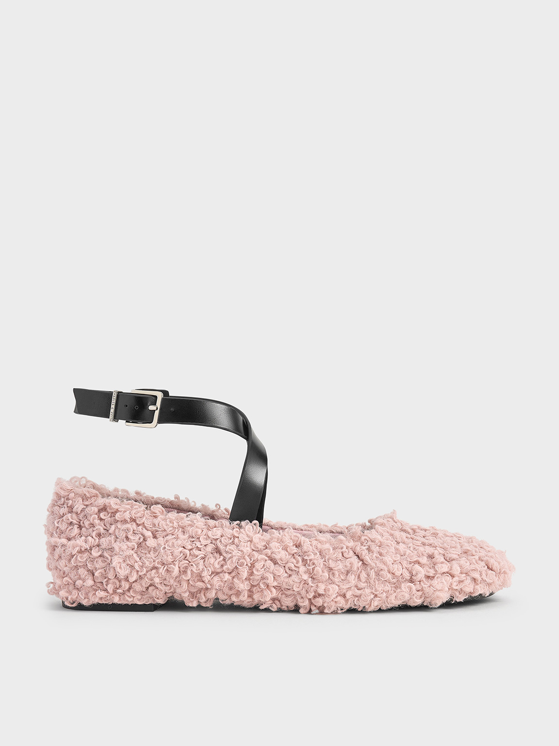 Charles & Keith - Margot Furry Crossover-Strap Ballet Flats