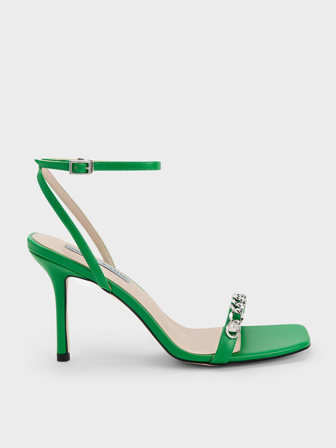 Charles & Keith - Chain-Embellished Ankle Strap Sandals