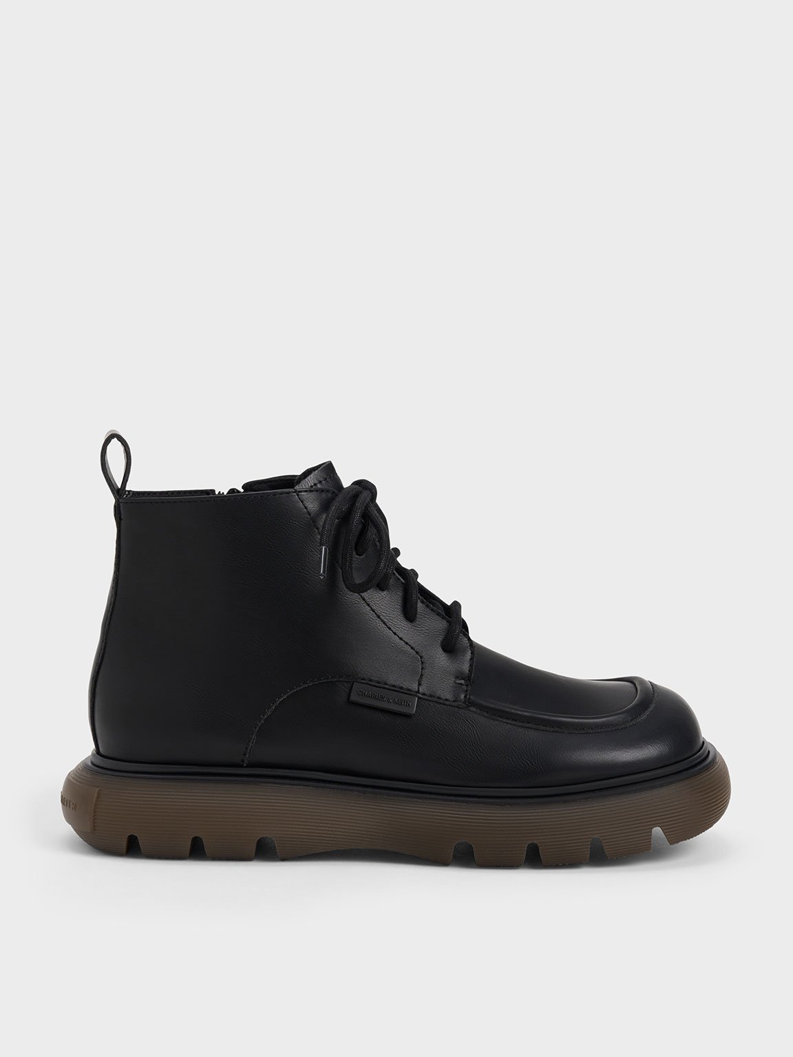 Black Gum Sole Lace-Up Ankle Boots - CHARLES & KEITH UK