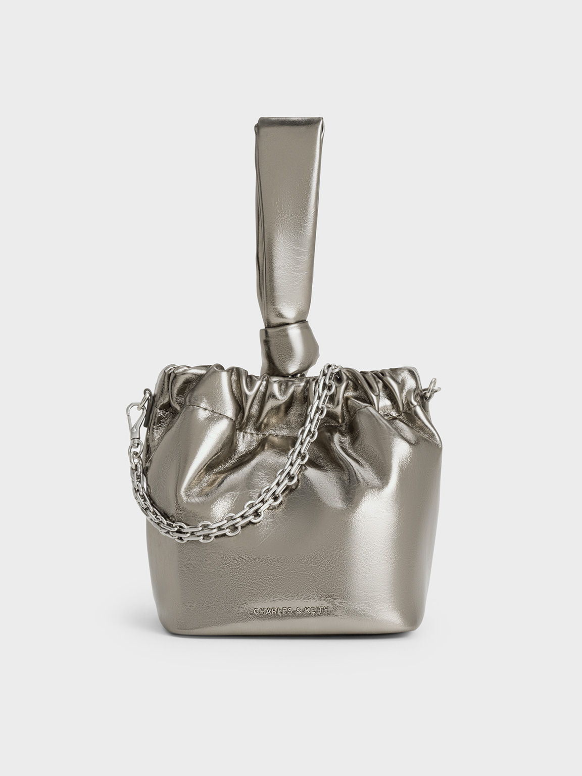 Charles & Keith - Caia Metallic Knotted Dumpling Bag In Grey