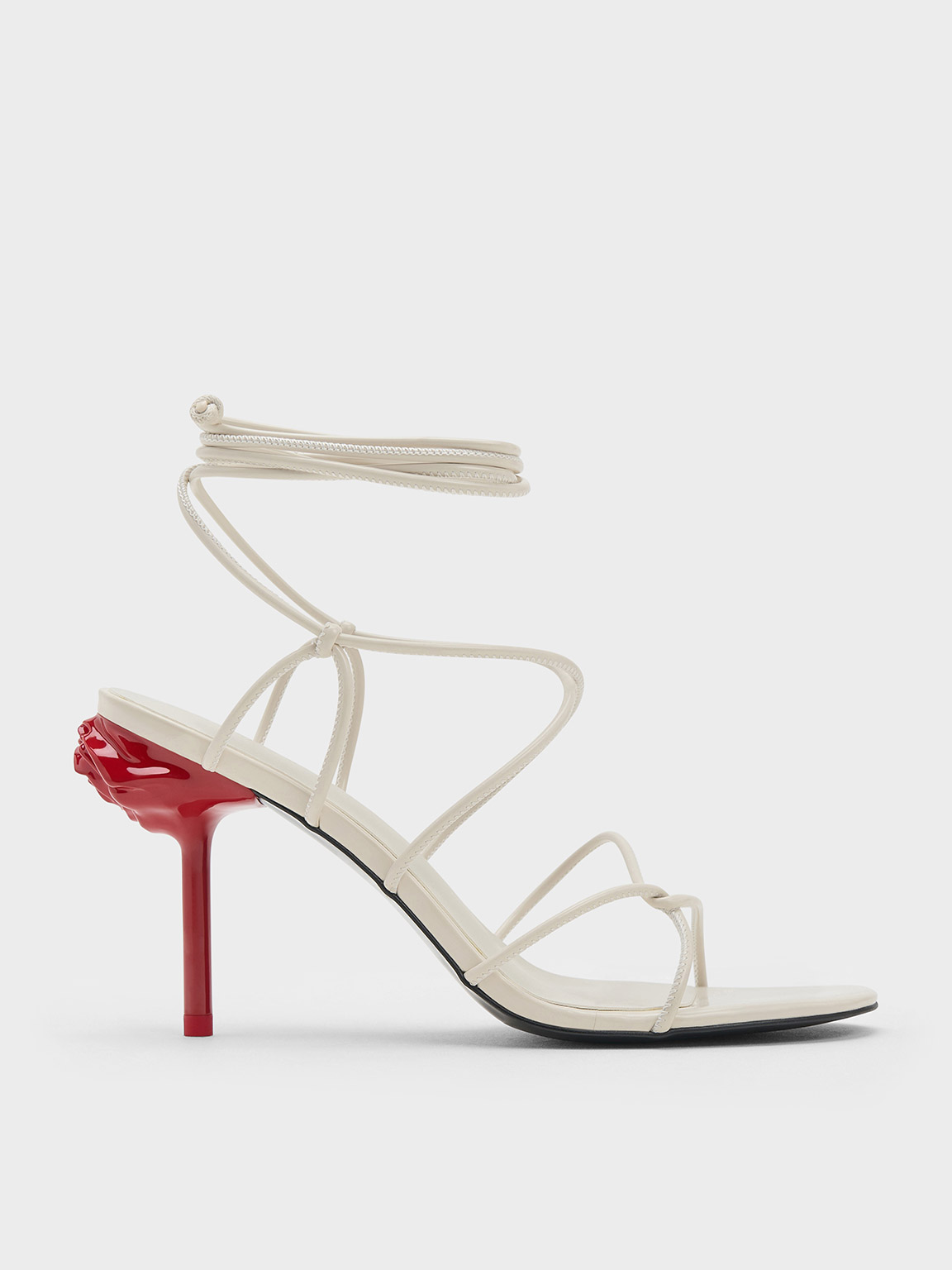 Shop Charles & Keith - Flor Rose-heel Strappy Sandals In Chalk