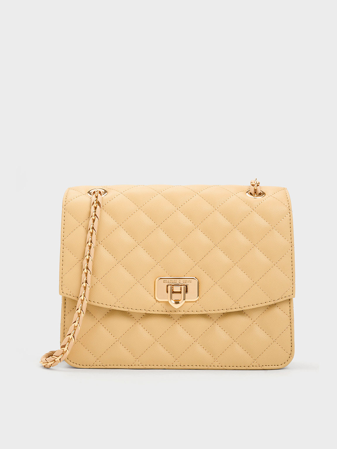 Beige Cressida Quilted Chain Strap Bag - CHARLES & KEITH UK