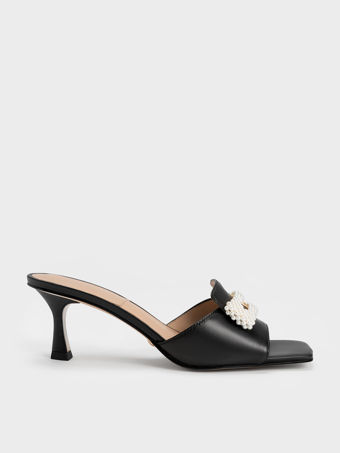 Charles & Keith - Beaded Leather Square-Toe Mules