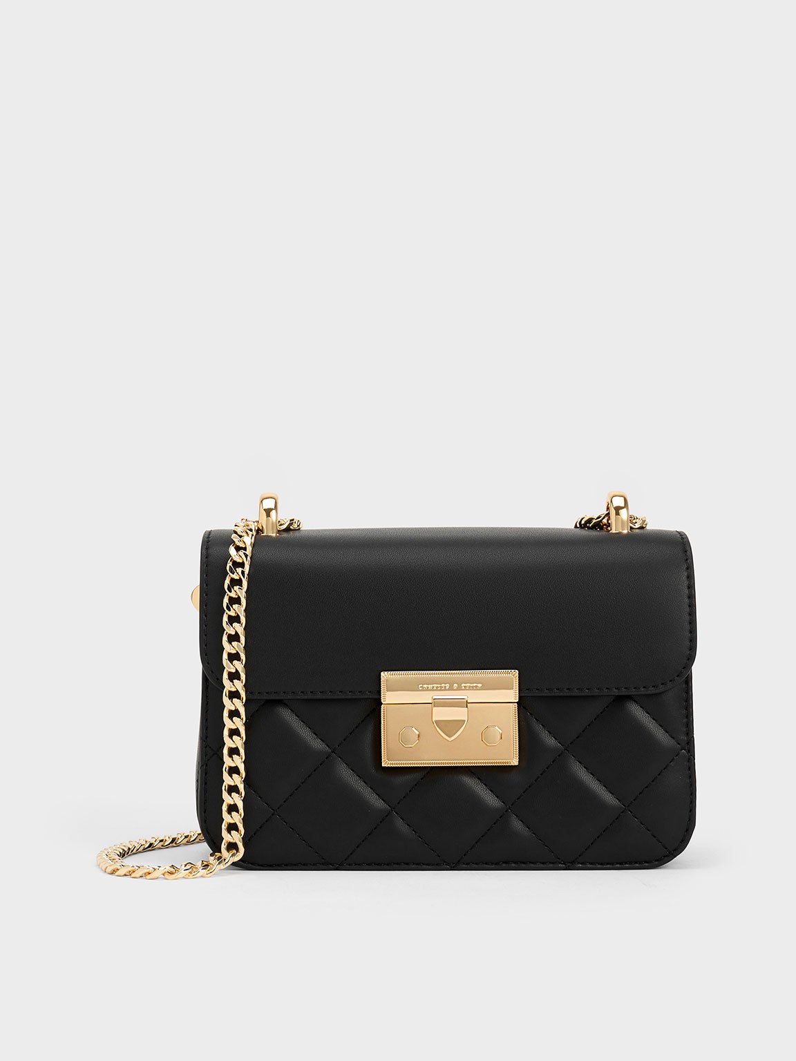 Charles & Keith - Quilted Push-Lock Chain-Handle Bag