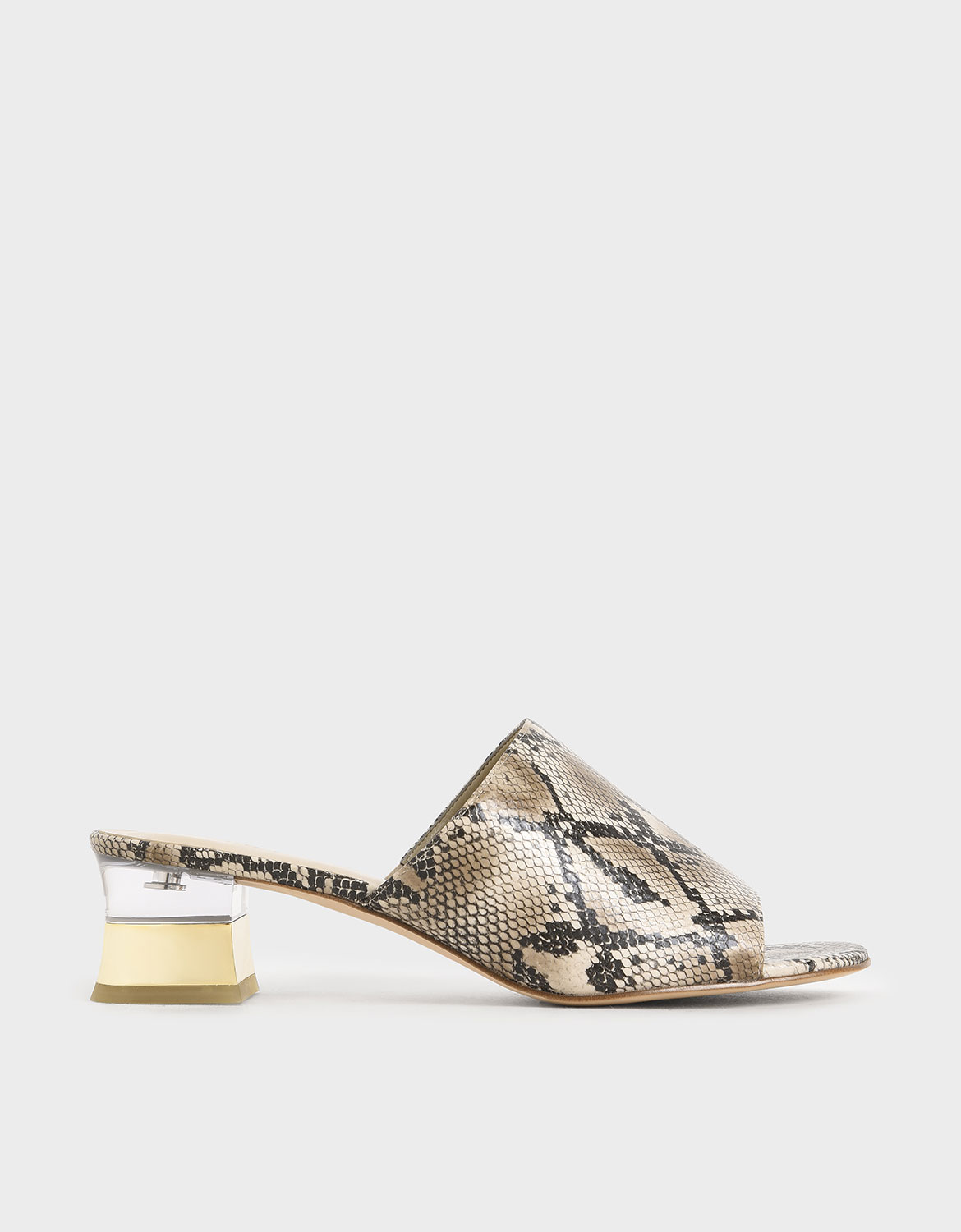 

Snake Print Block Heel Mules, Multi