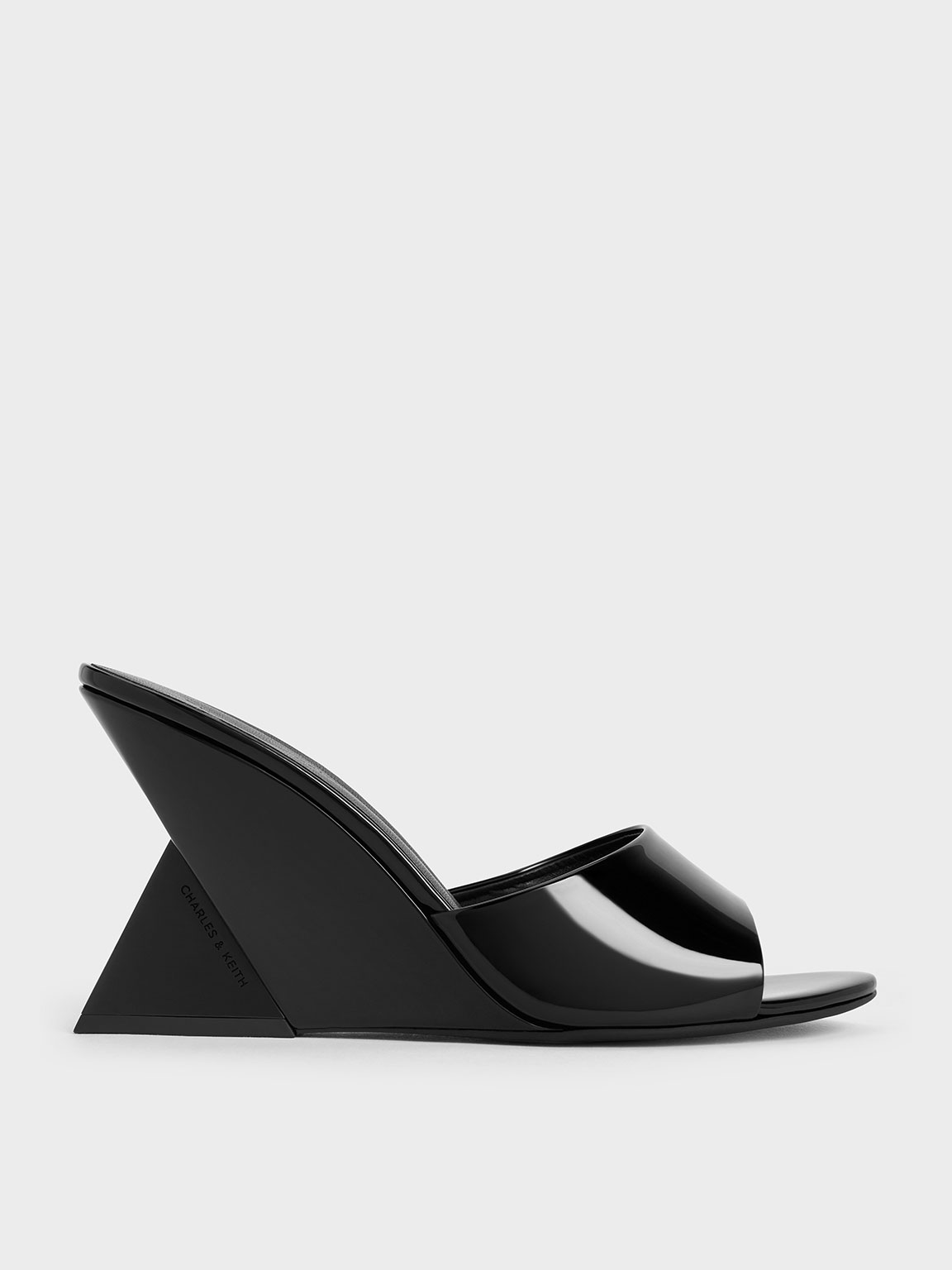 Charles & Keith - Patent Triangle-Heel Wedge Mules