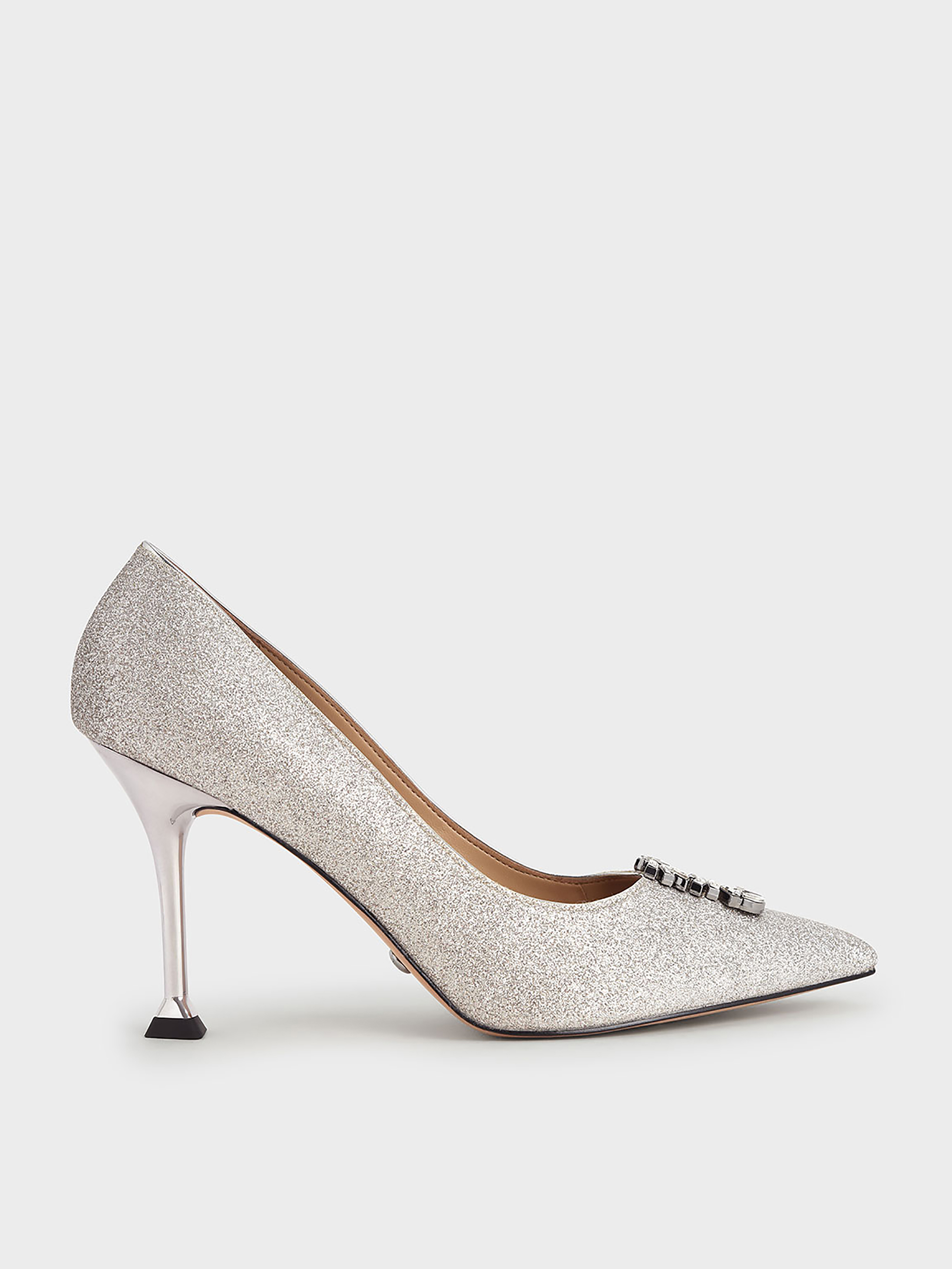 

Wedding Collection: Glitter Gem-Embellished Pumps, Silver