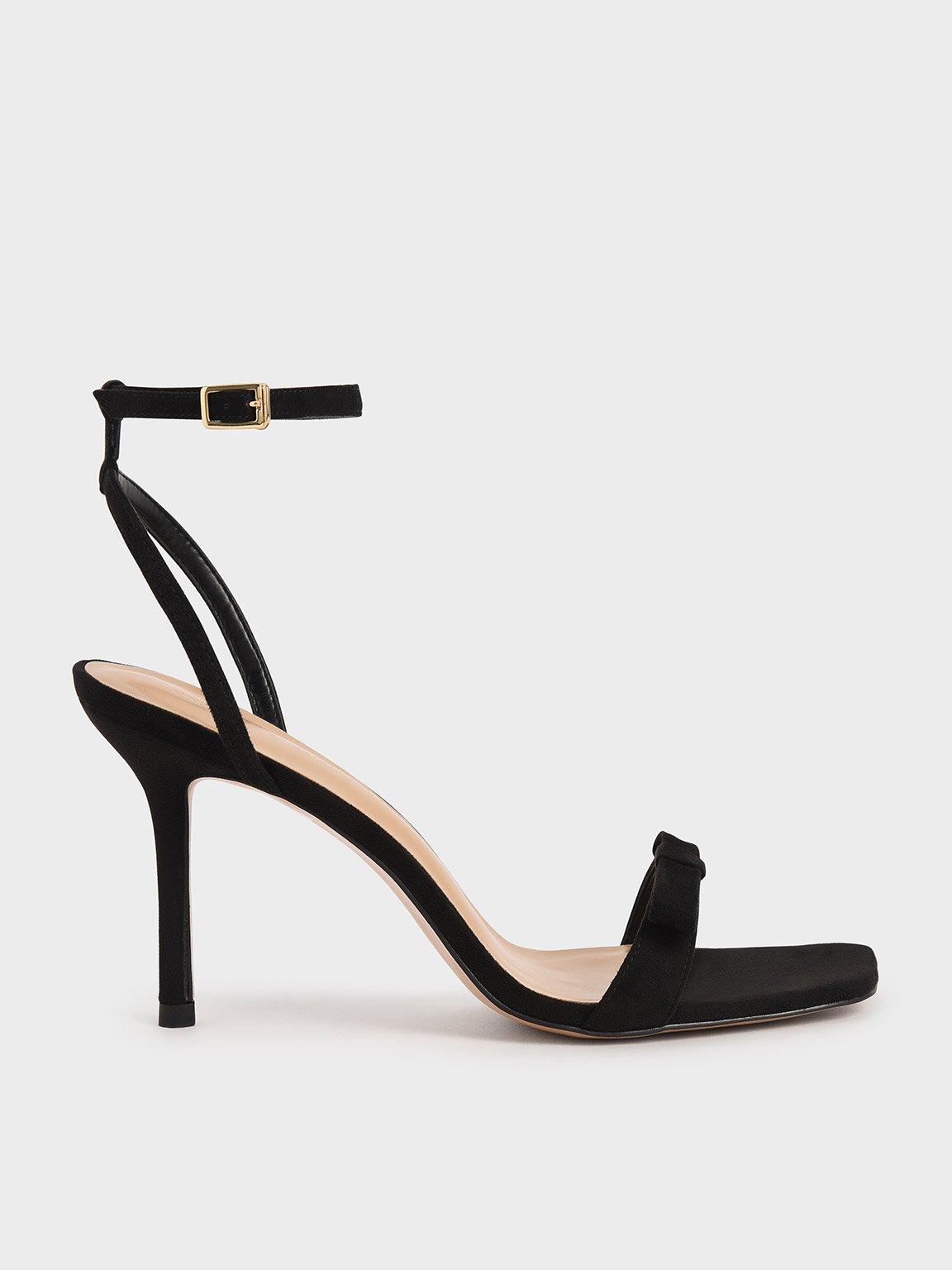 

Textured Bow Ankle Strap Sandals, Black