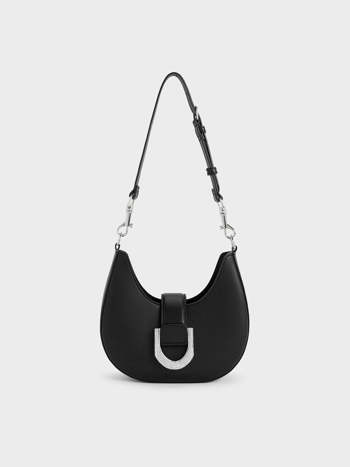 Charles & Keith - Gabine Leather Crystal-Embellished Hobo Bag