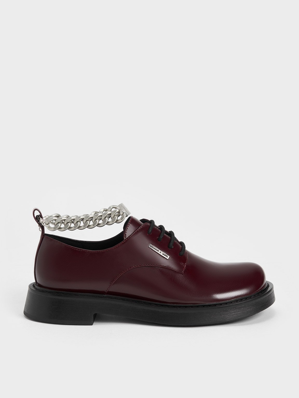 Charles & Keith Chunky Chain Derby Shoes In Maroon