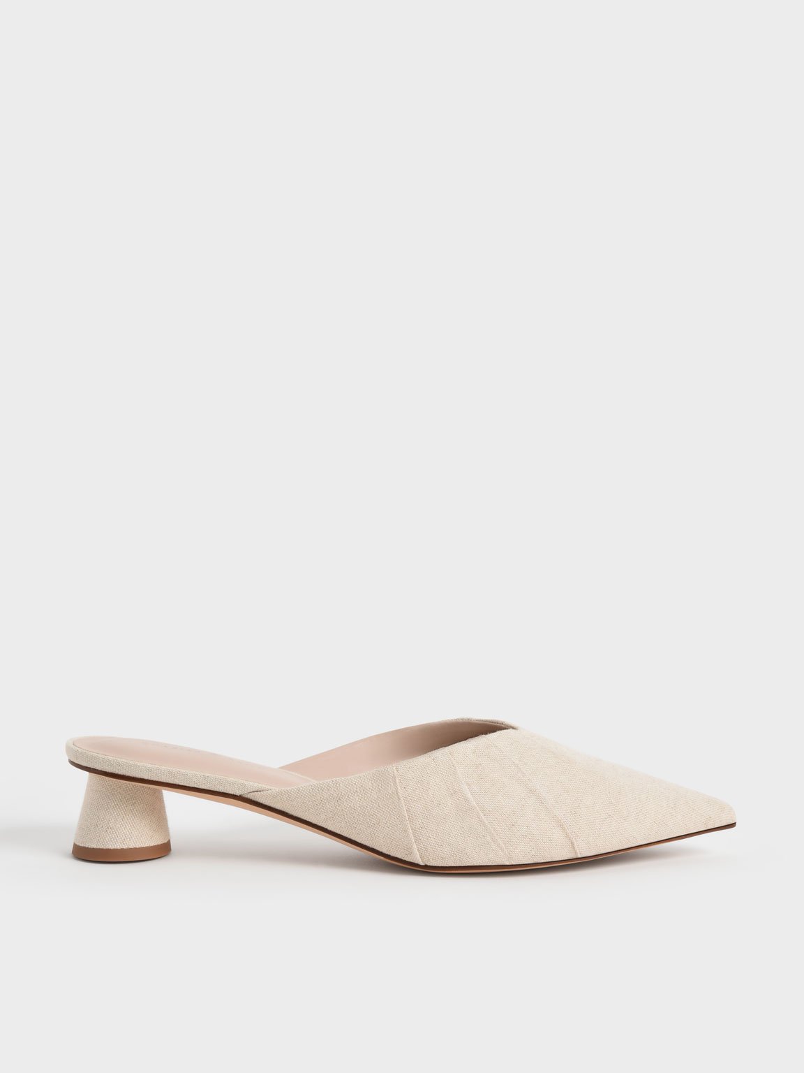 

Linen Ruched Cylindrical Heel Mules