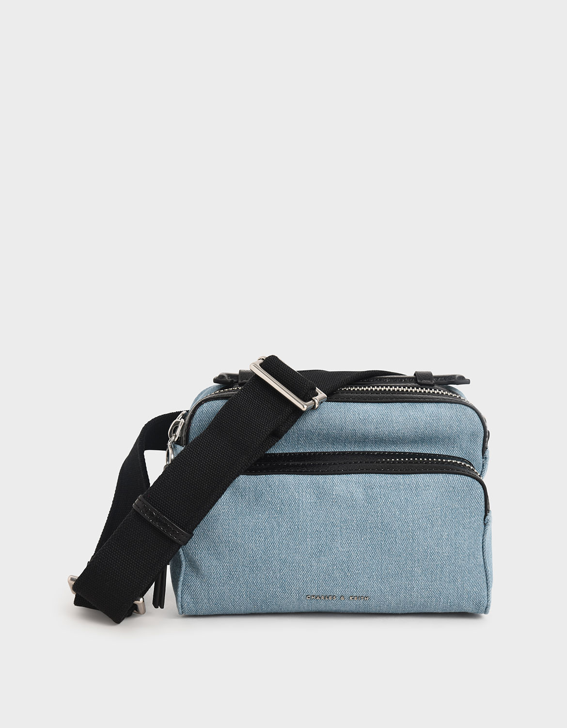 

Textured Double Zip Bag, Denim blue