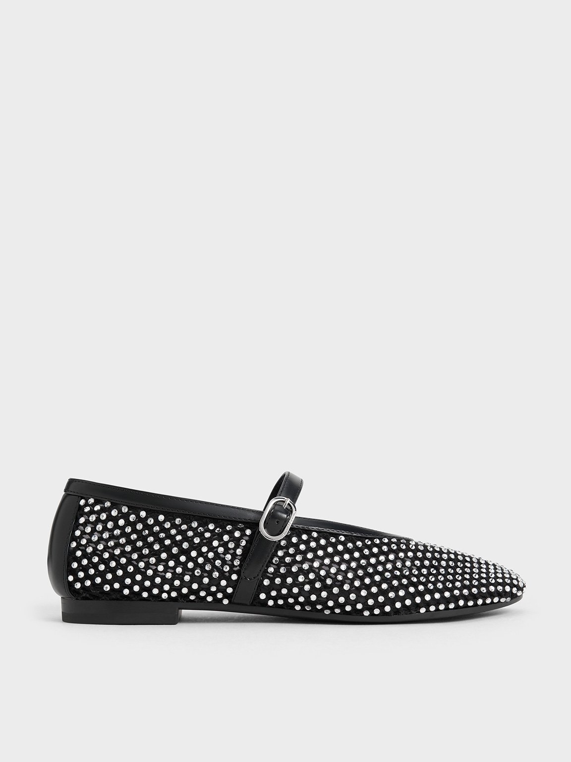 Charles & Keith - Mesh Crystal-Embellished Mary Janes