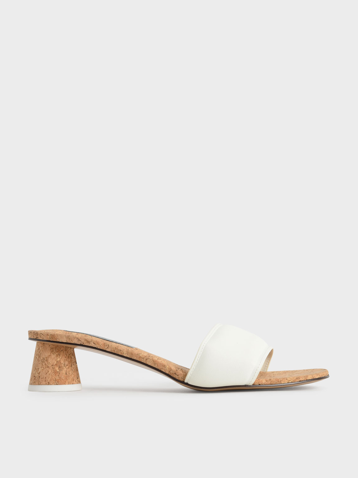 

Puffy Cylindrical Heel Mules, White