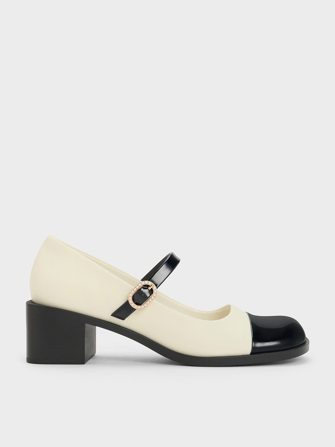 Charles & Keith - Patent Crystal-Embellished Buckle Two-Tone Mary Janes