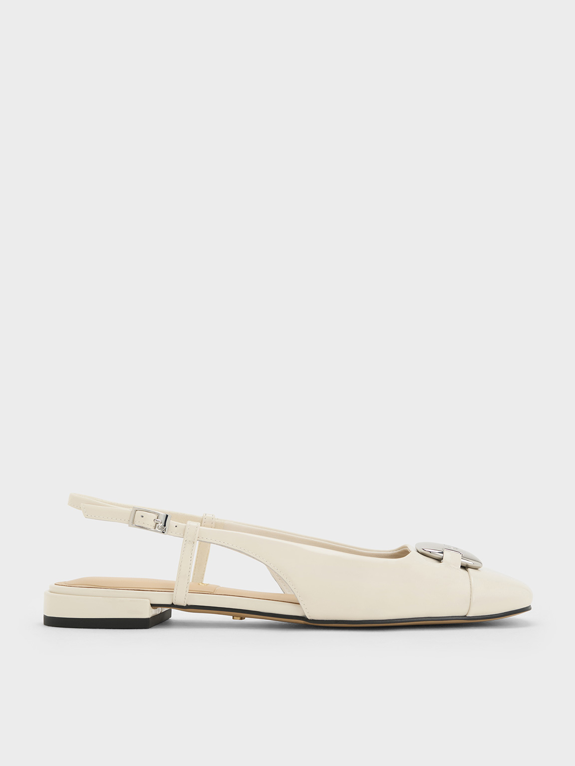 Charles & Keith - Patent Leather Metallic-Accent Slingback Flats