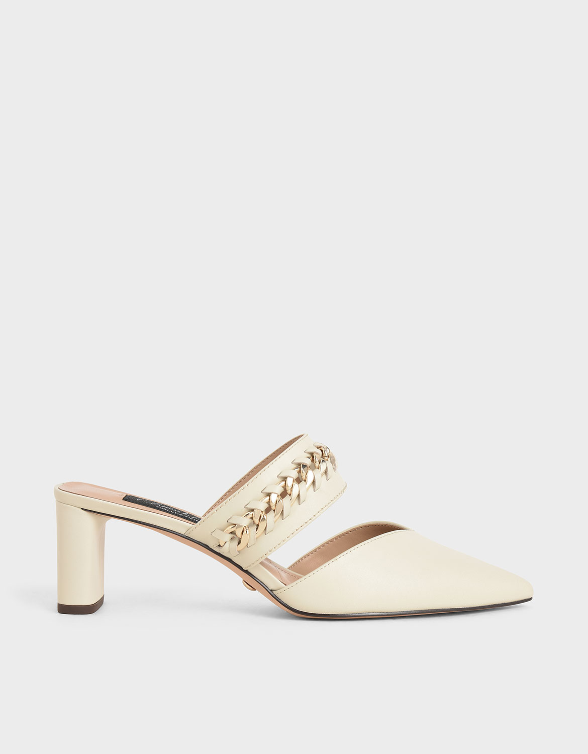 

Leather Chain-Link Mules, Chalk