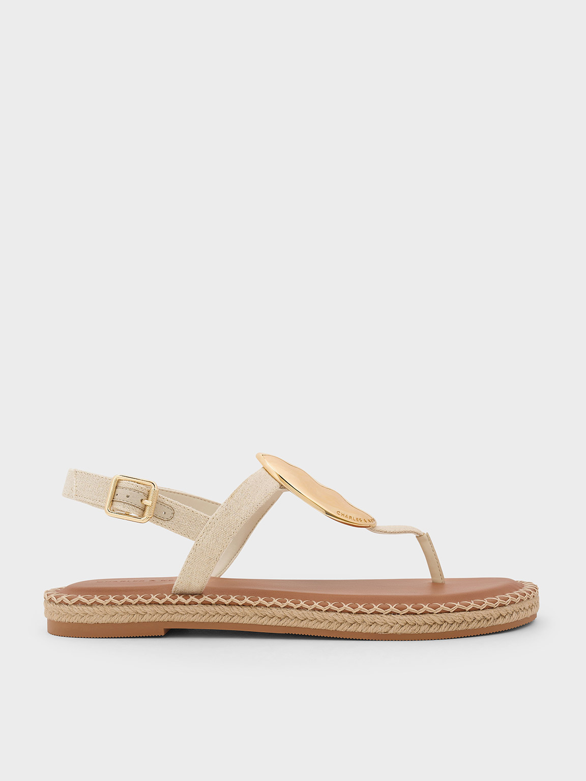 Charles & Keith - Linen Metallic Oval Espadrille Sandals