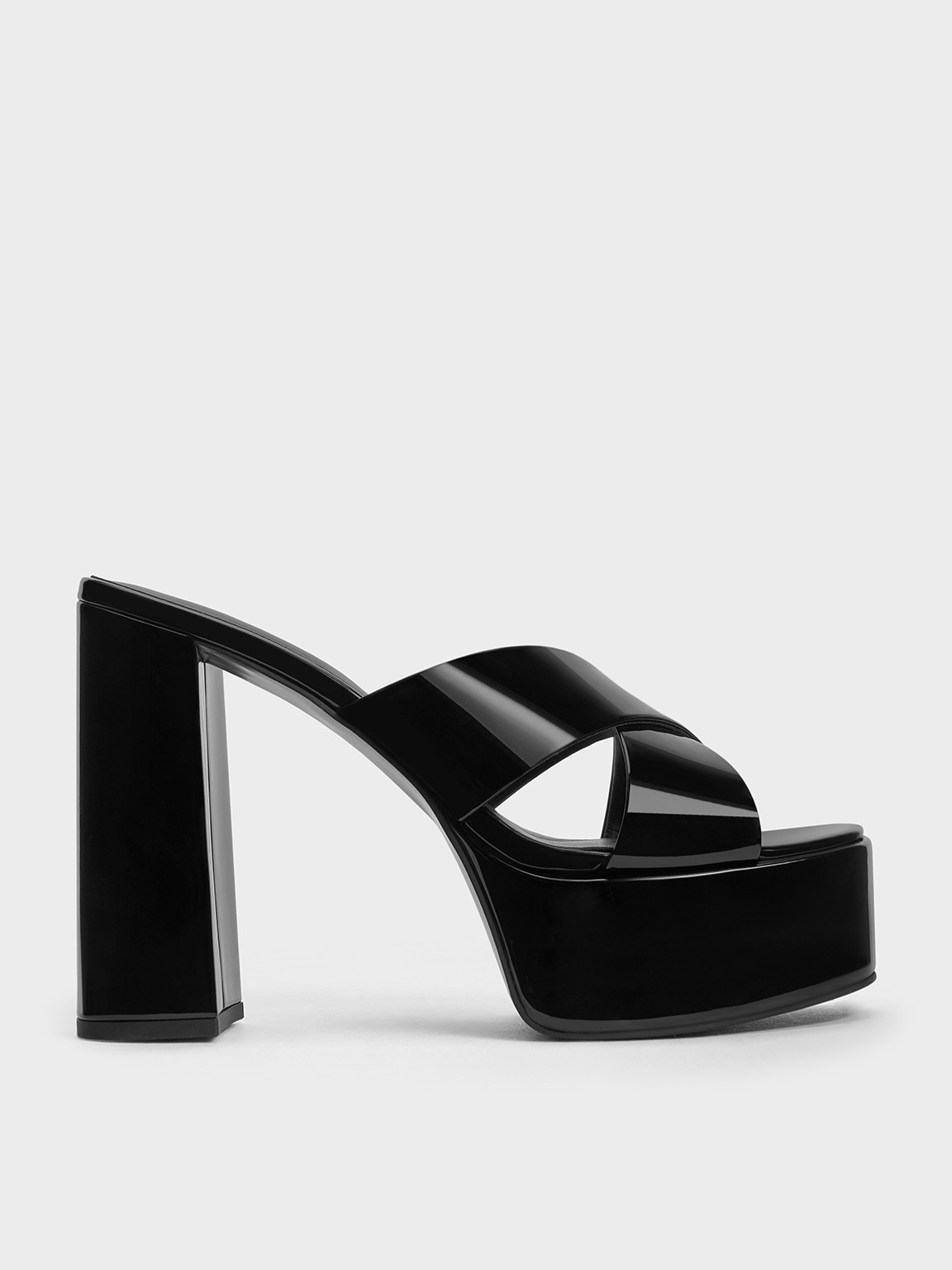 Charles & Keith - Patent Crossover Strap Platform Mules