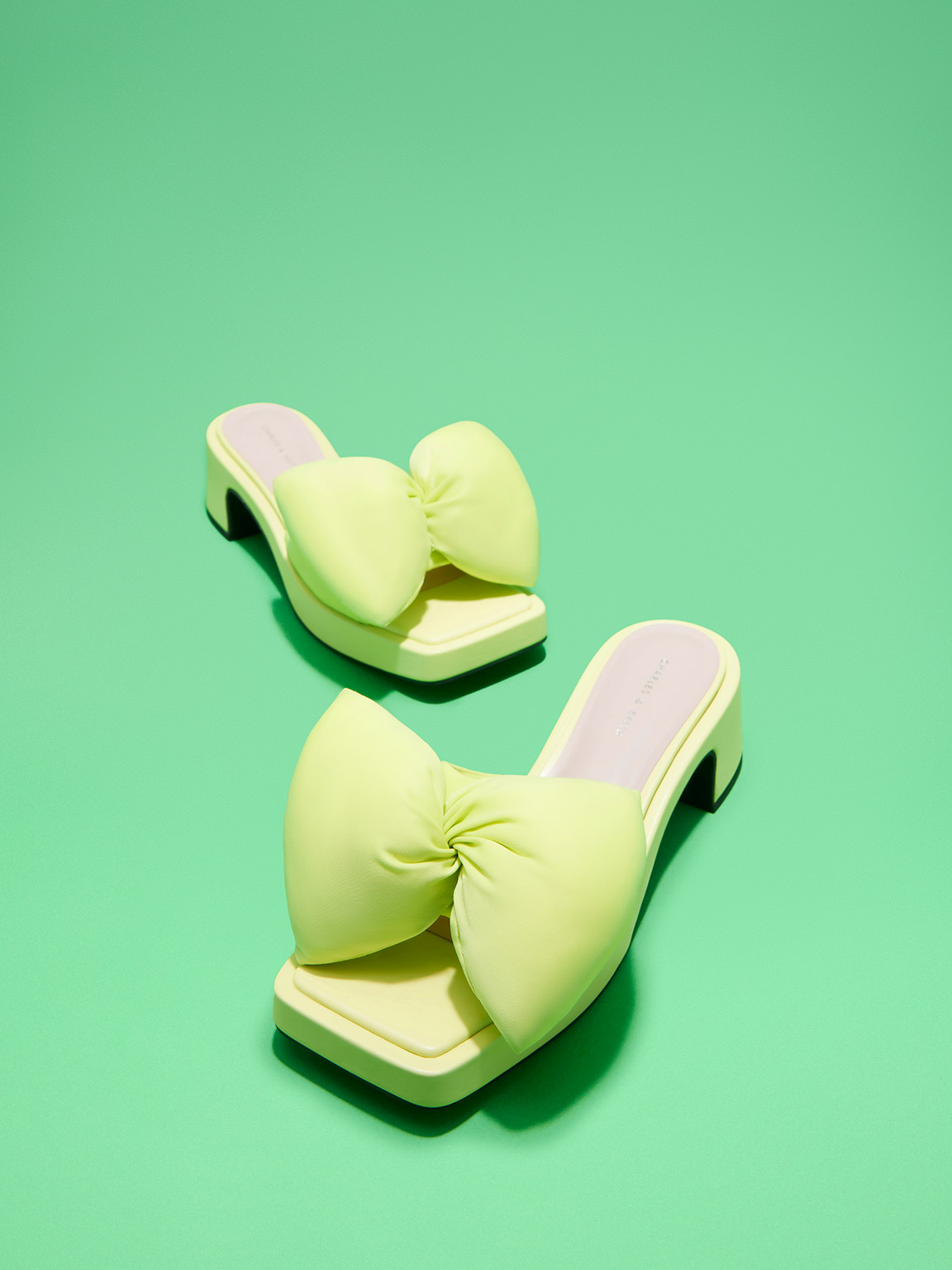 Charles & Keith Puffy Bow Heeled Mules In Lime