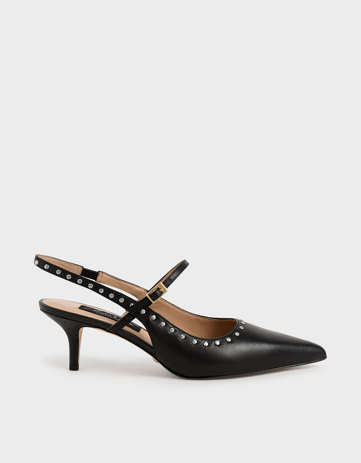 

Studded Leather Slingback Pumps, Black