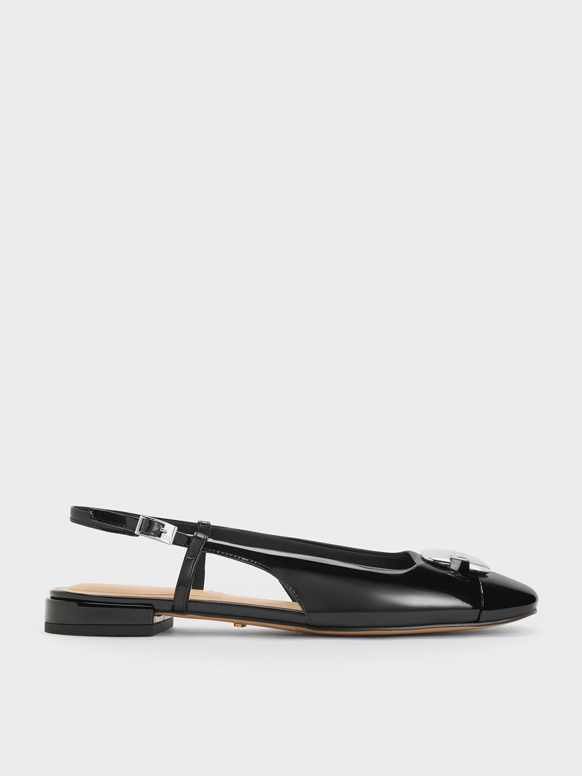 Charles & Keith - Patent Leather Metallic-Accent Slingback Flats