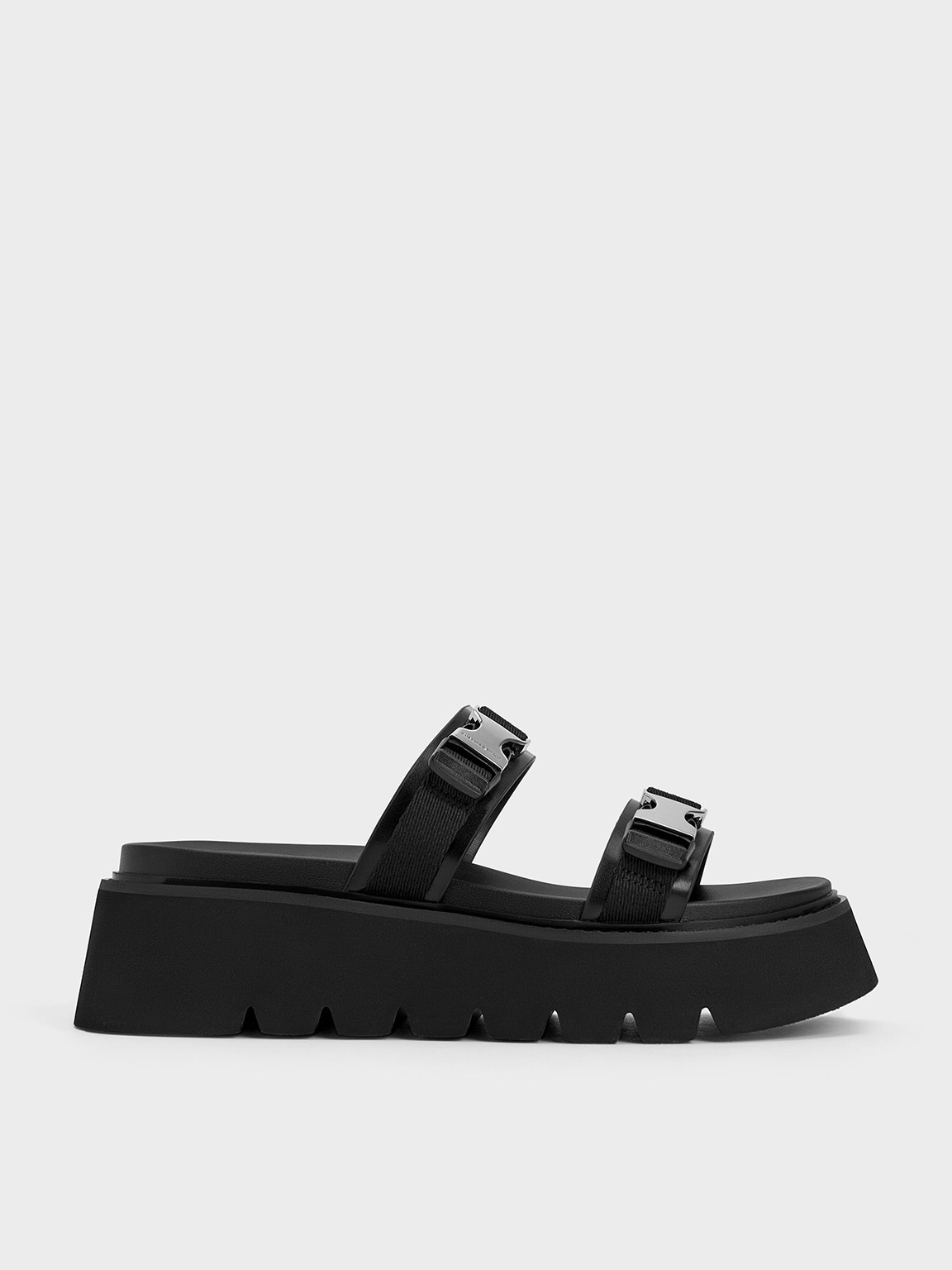 Charles & Keith - Laine Metallic-Buckle Flatform Sandals