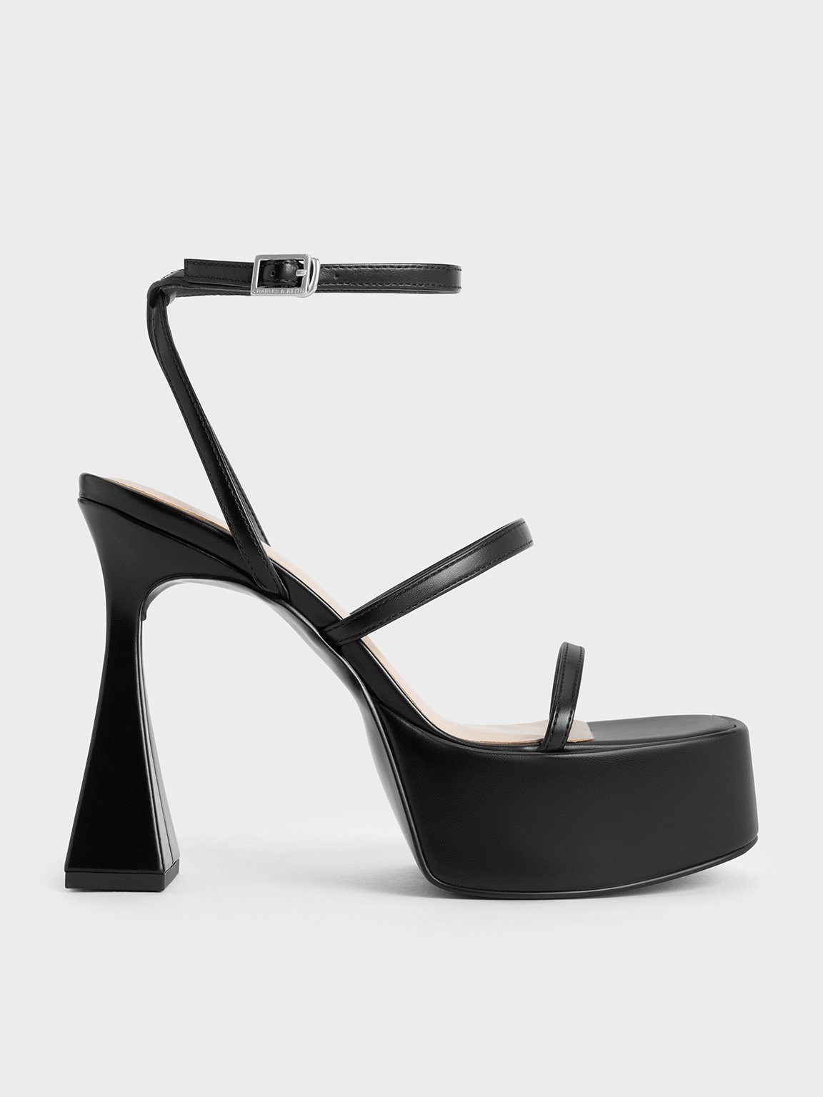 Black Strappy Sculptural-Heel Platform Sandals - CHARLES & KEITH UK