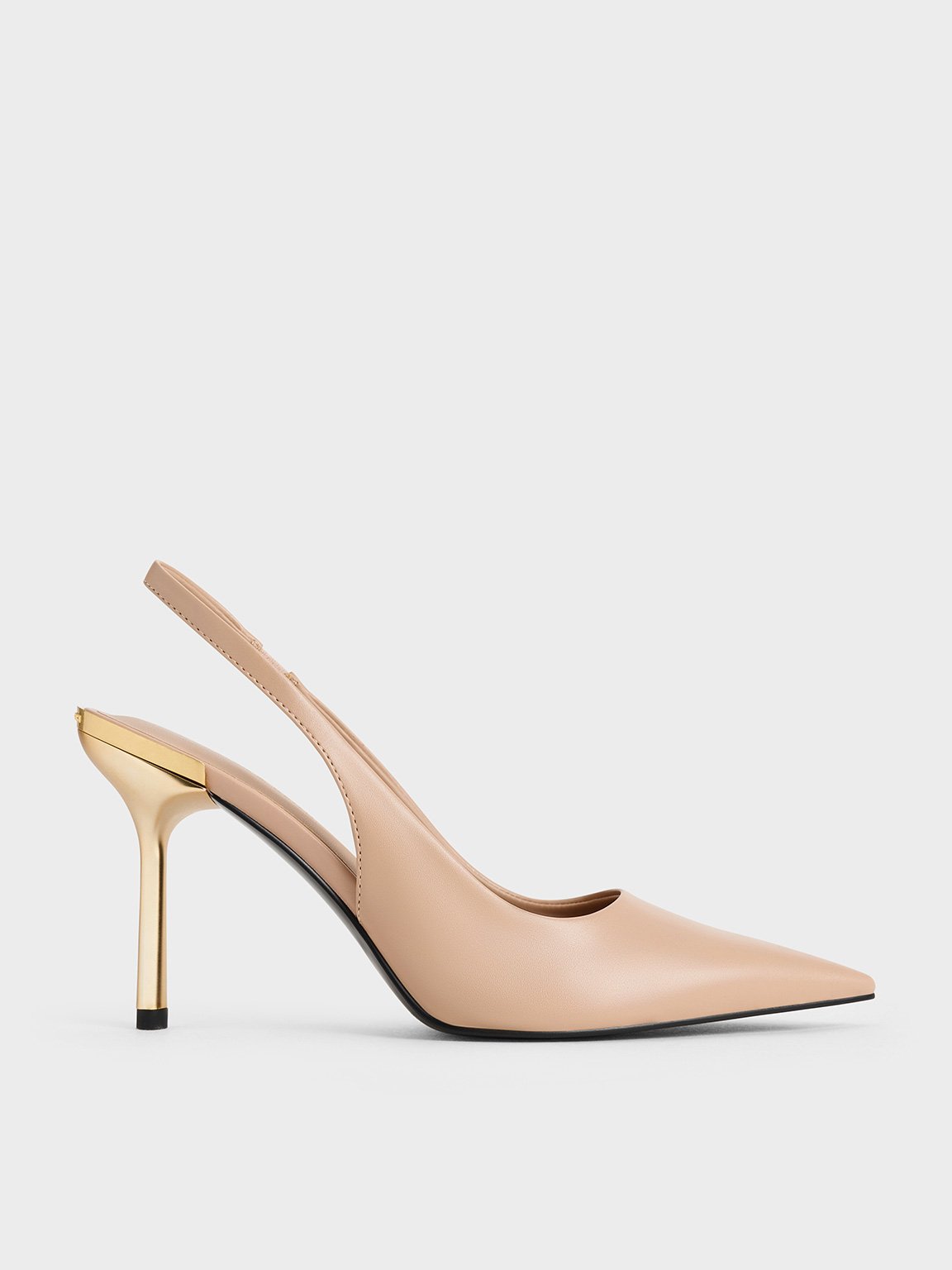 Charles & Keith - Metallic-Heel Pointed-Toe Slingback Pumps