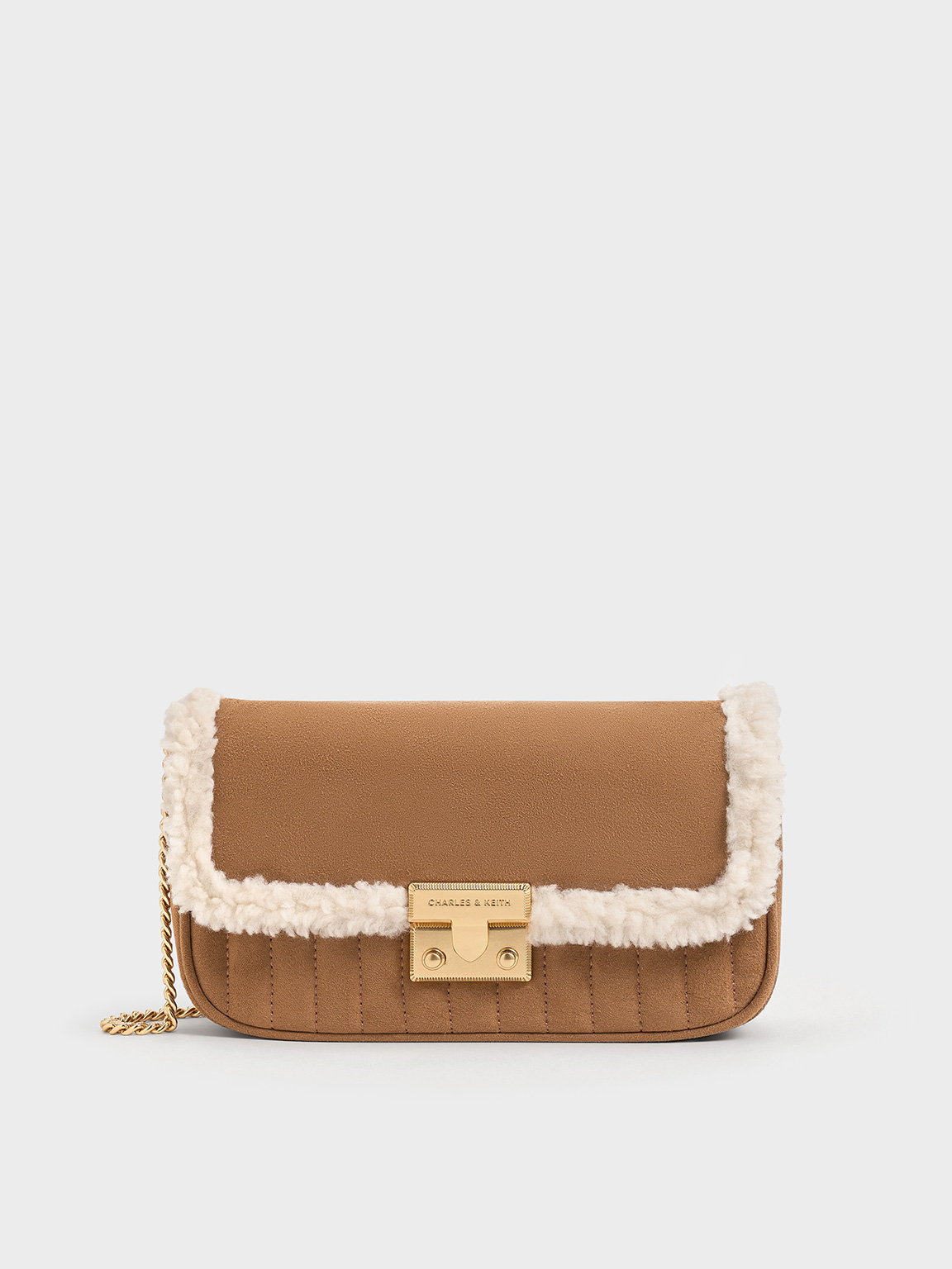 Charles & Keith - Mini Donna Faux Suede Fur-Trim Bag