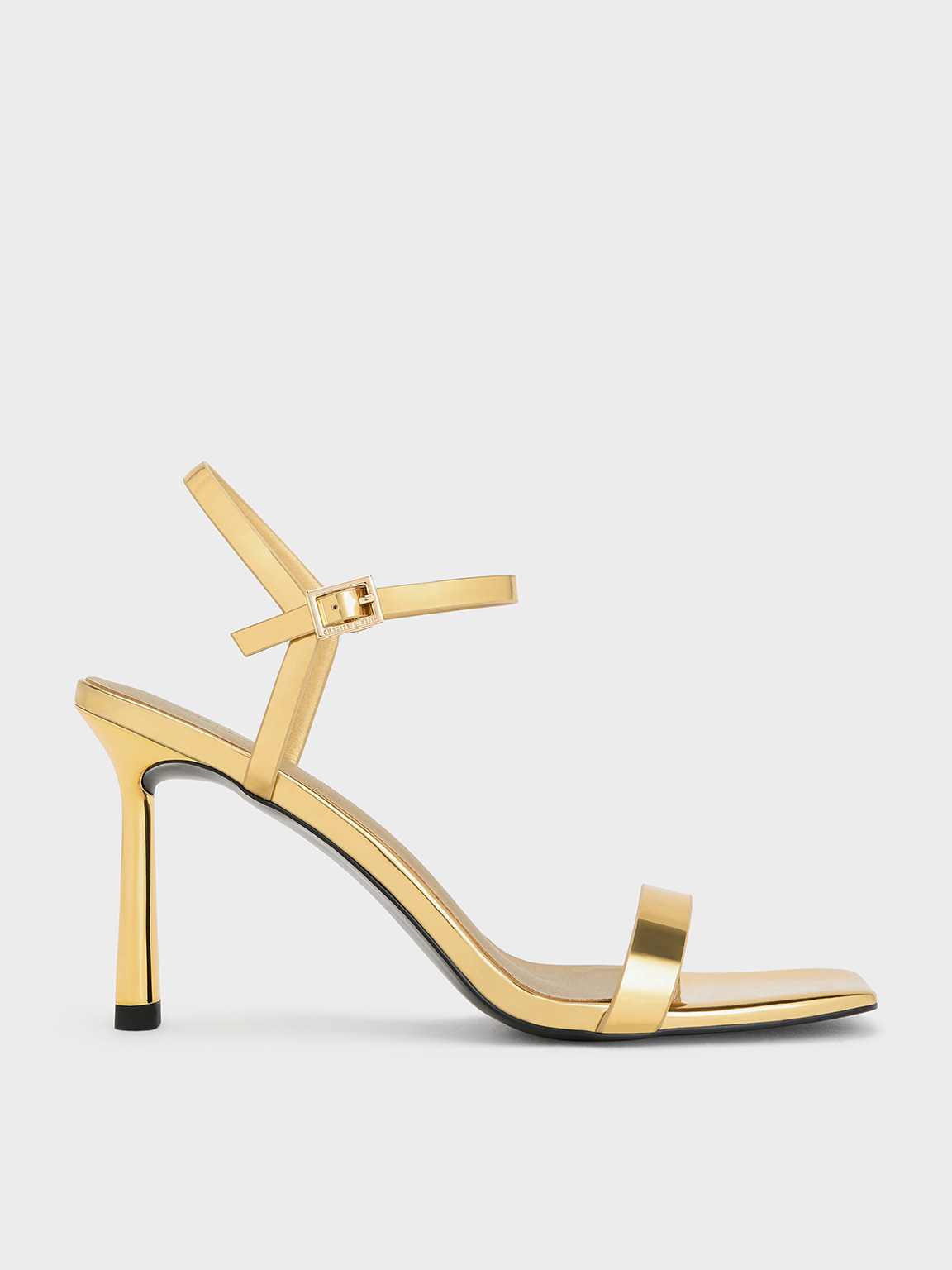 Charles & Keith - Metallic Square-Toe Ankle-Strap Heeled Sandals