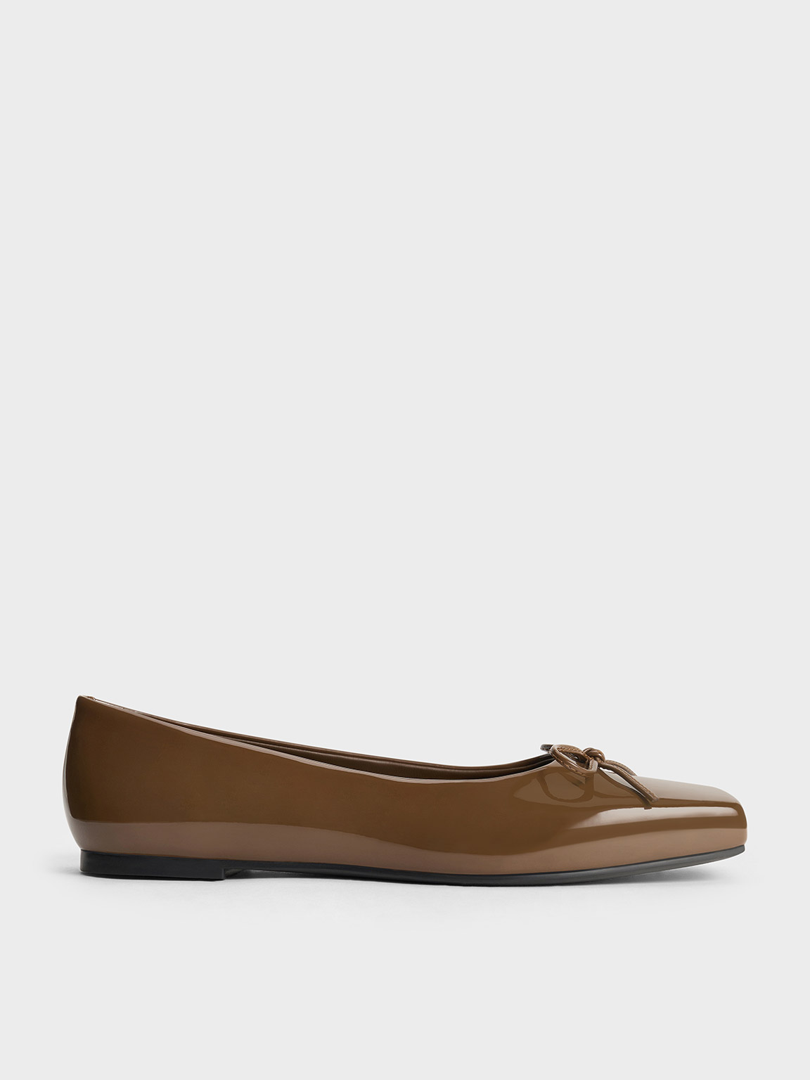 Shop Charles & Keith - Square-toe Bow Ballet Flats In Brown