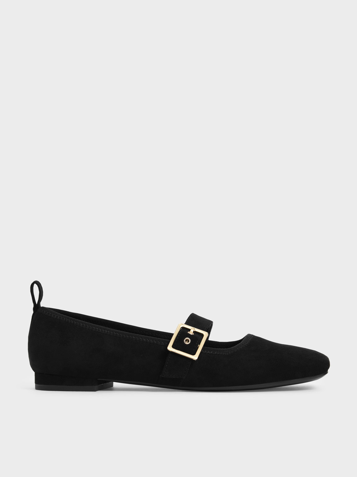 

Textured Square Toe Mary Jane Flats, Black