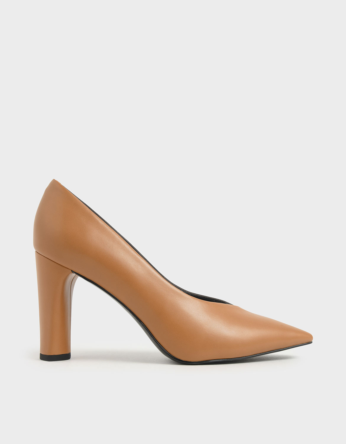 

Two-Tone Textured Cylindrical Heel Pumps, Caramel