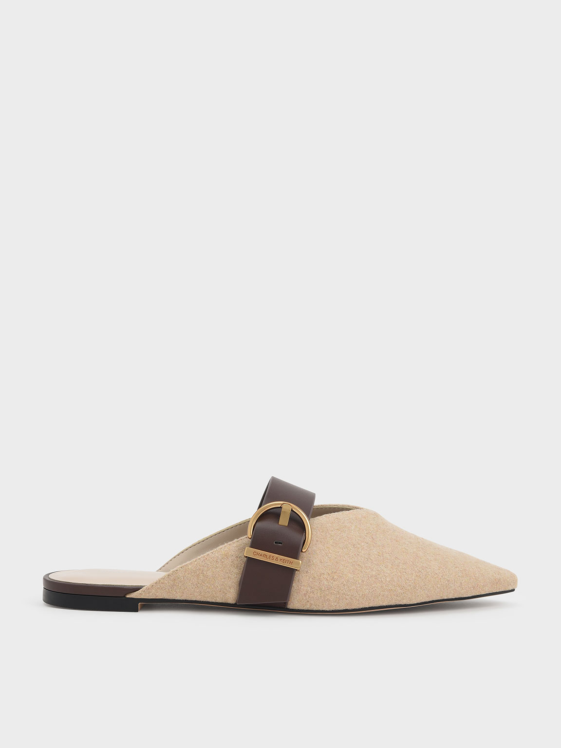 

Textured V-Cut Buckled Flat Mules