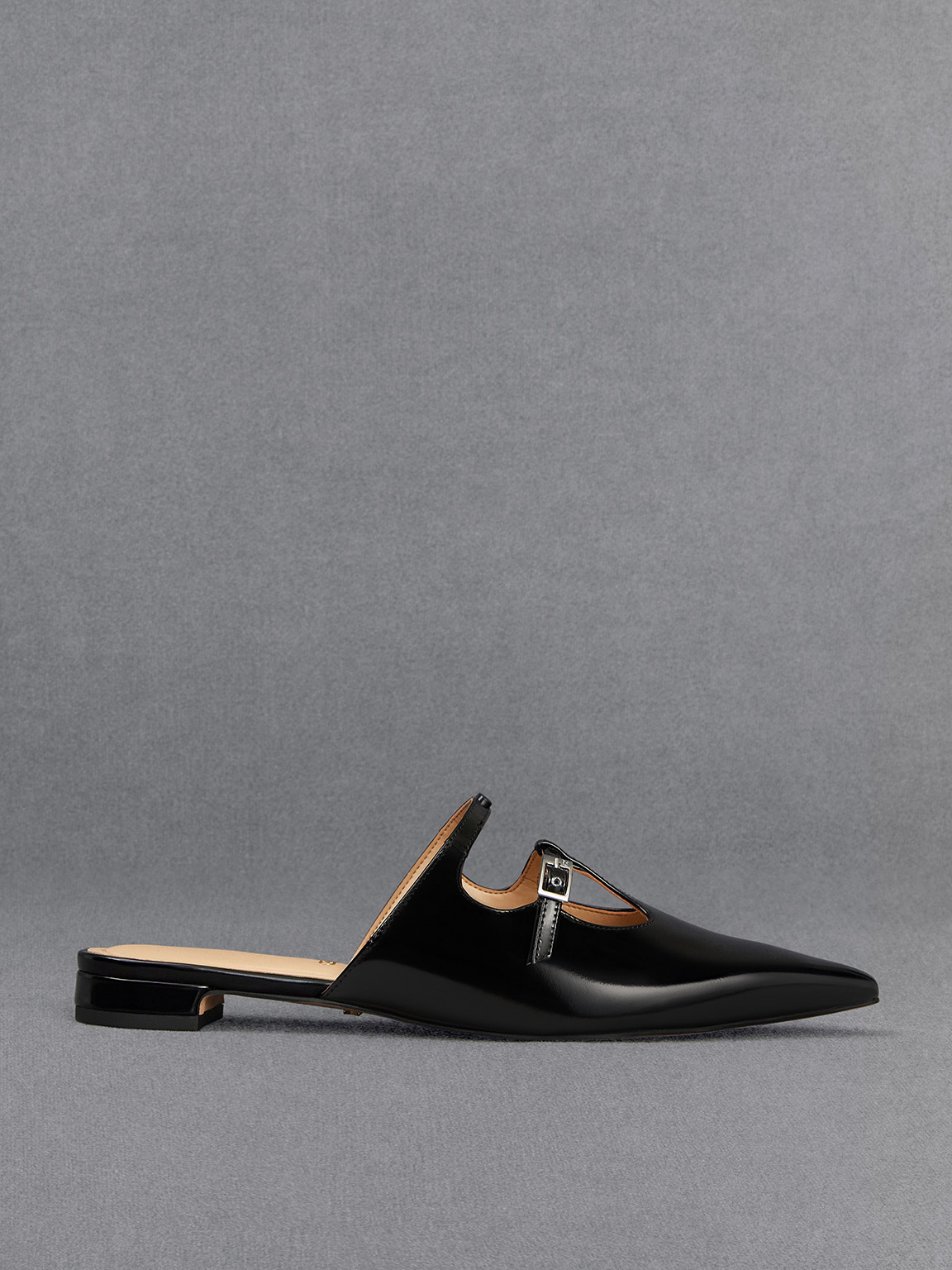 Charles & Keith - Leather T-Bar Double-Strap Mules