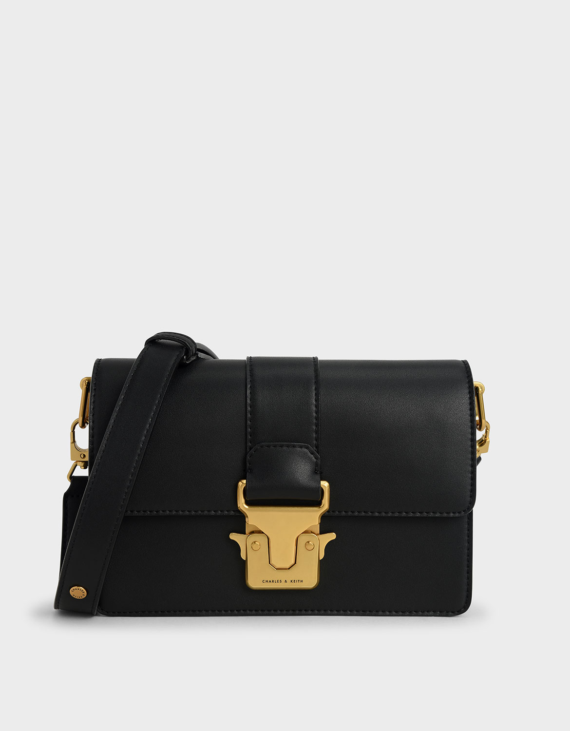 

Metallic Push-Lock Shoulder Bag, Black