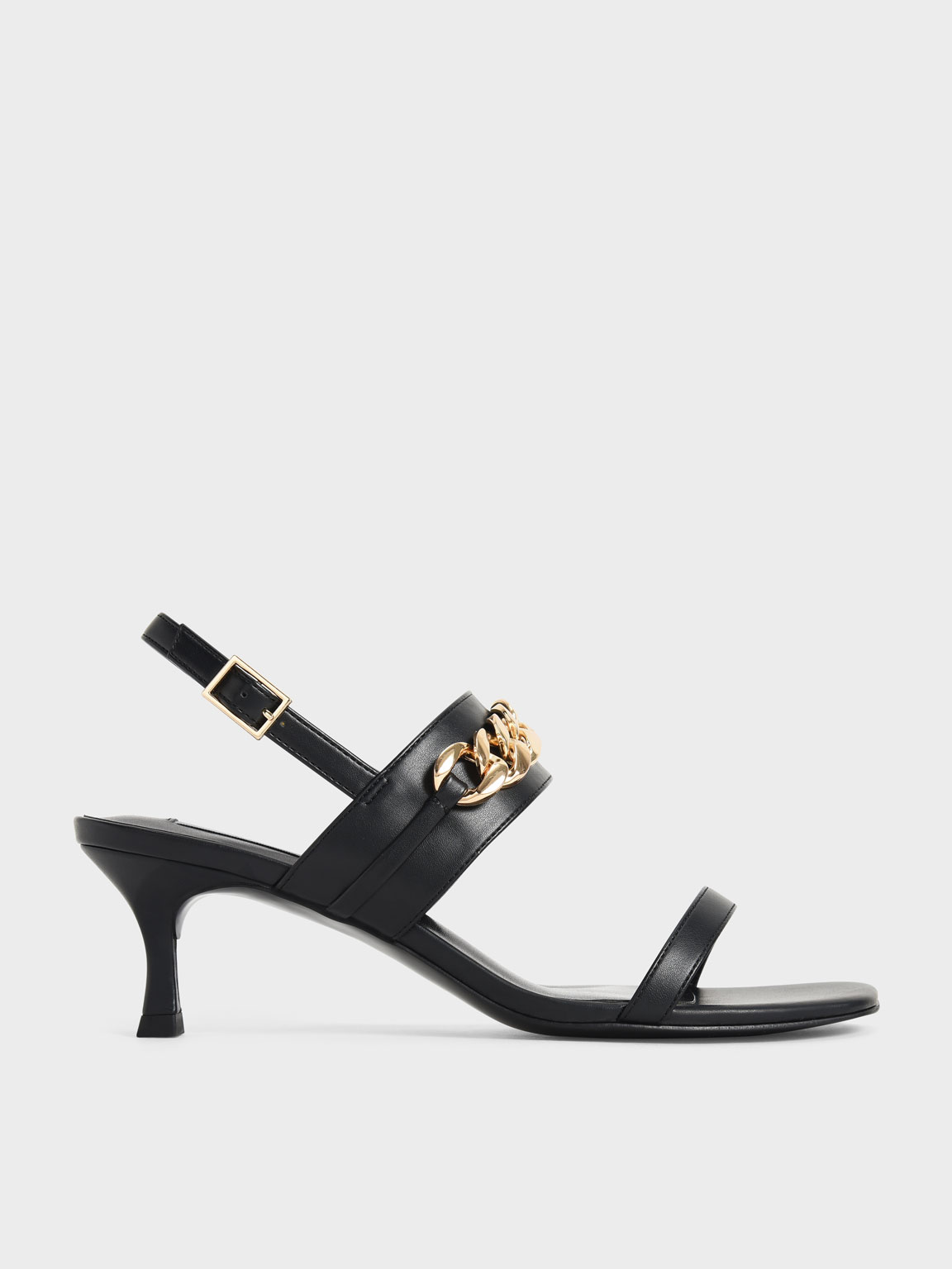 

Chain Strap Heeled Sandals, Black