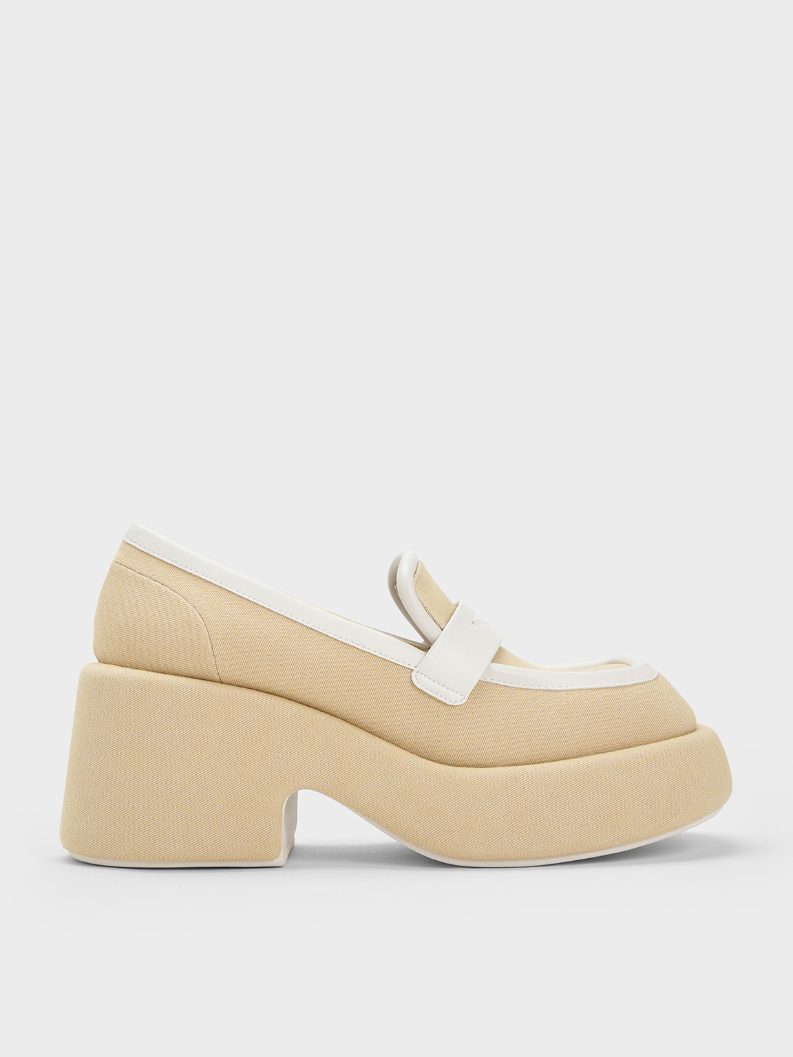 Charles & Keith Leni Canvas Platform Loafers In Beige