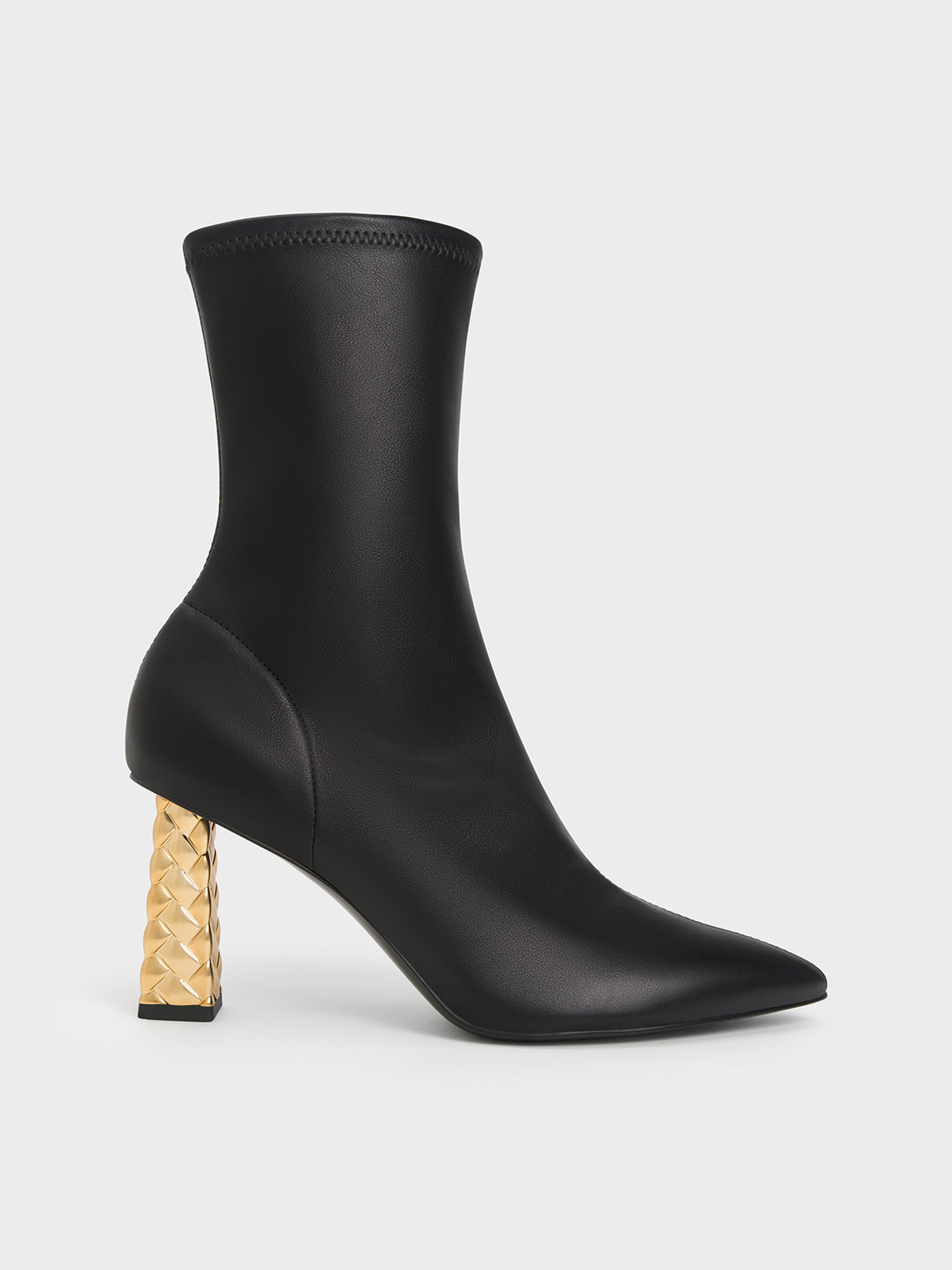 Charles & Keith - Pointed-Toe Quilted Heel Ankle Boots