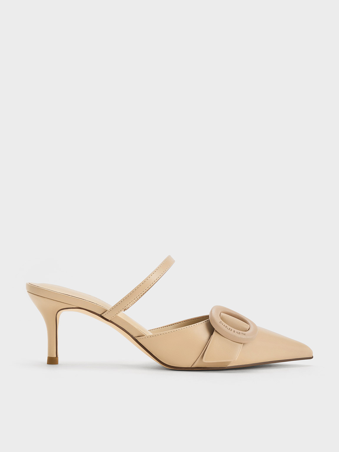 Beige Oval Buckle Pointed Toe Mules CHARLES KEITH UK